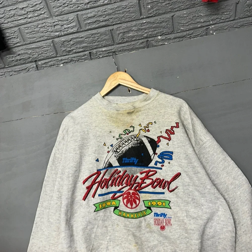 Vintage 1991 Iowa Hawkeyes Holiday Bowl Sweatshirt‎ Tultex Gray 2XL Mens USA